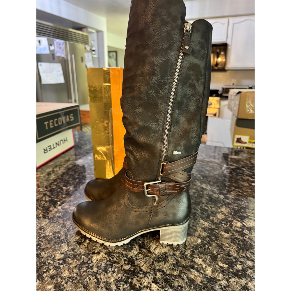 Spring‎ Step Relife NP294 BK 38 Womens Tall Black Boots Buckle Strap Block Heel
